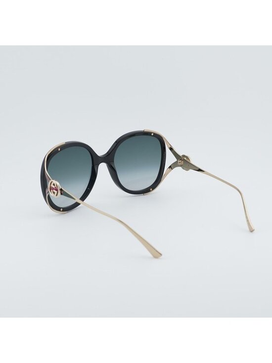 Gucci GG0226S 007 Sunglasses Shiny Black Round Frame, Grey Gradient Lenses